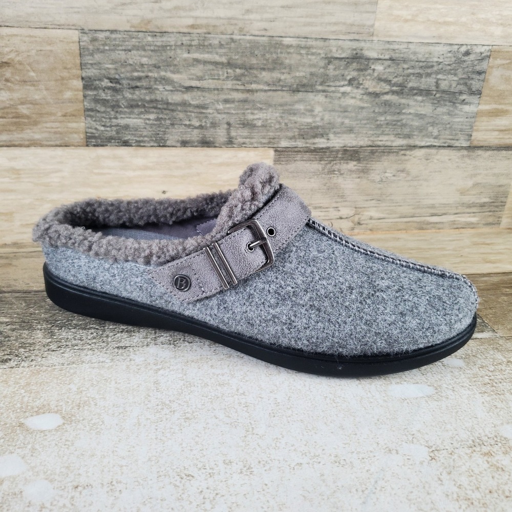 Bzees Eternity Womens Mule Sz 10 M Comfort Gray Fur Collar Slip On Round Toe
